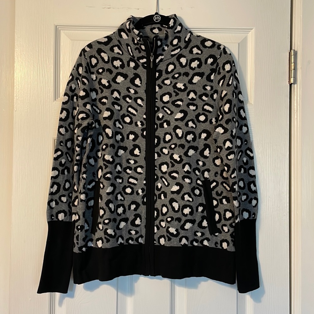 RACHEL ZOE SZ MEDIUM ZIP UP ANIMAL PRINT SWEATER